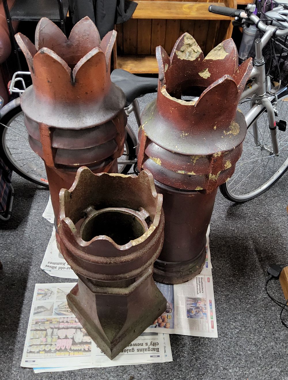 Lot 155: 3 large chimney pot stacks.