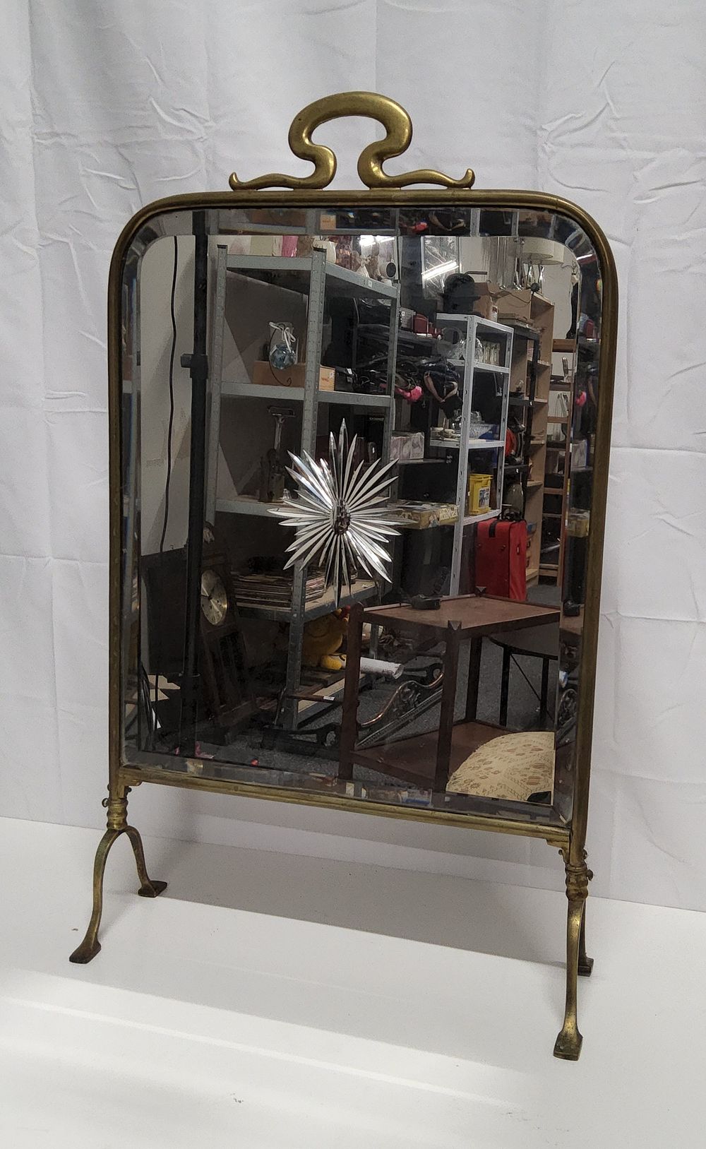 Lot 10a: 19th Century Art Nouveau brass and Bevelled mirrored fire screen