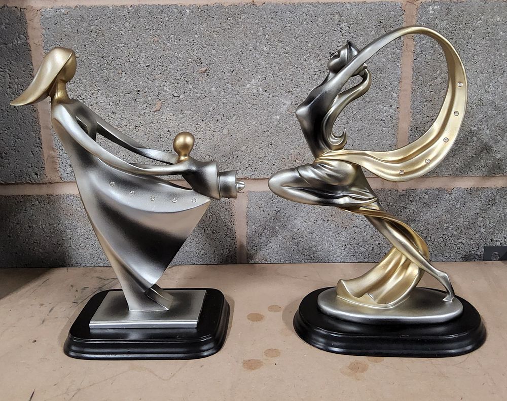 Lot 194b: 2 x "Chromeworks Gold" Art Nouveau inspired Resin figures.