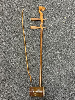 Vintage Python Skin Chinese Erhu. A 2 Stringed Chinese Fiddle with Dragon Handle