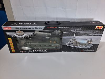 Boxed untested r/c army helicopter . Wireless flight upto 100 foot range.