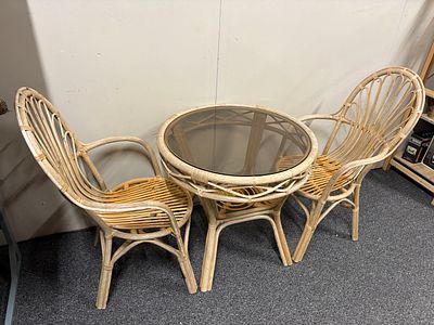 Bamboo patio table and 2 Chairs . As Pictured