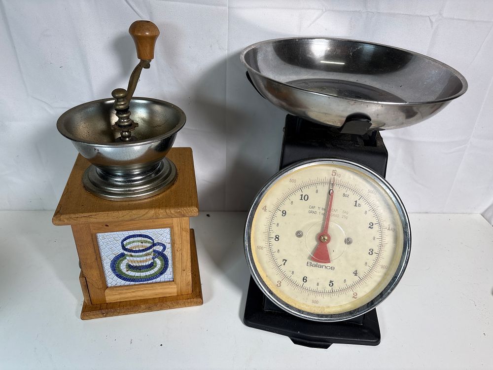 Lot 166: Set of Scales and a Coffee Grinder