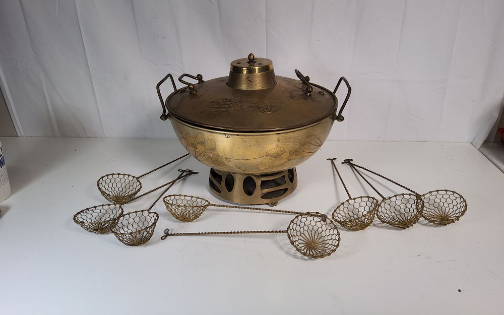 Lot 175: Antique Brass Chinese Fondue Pot