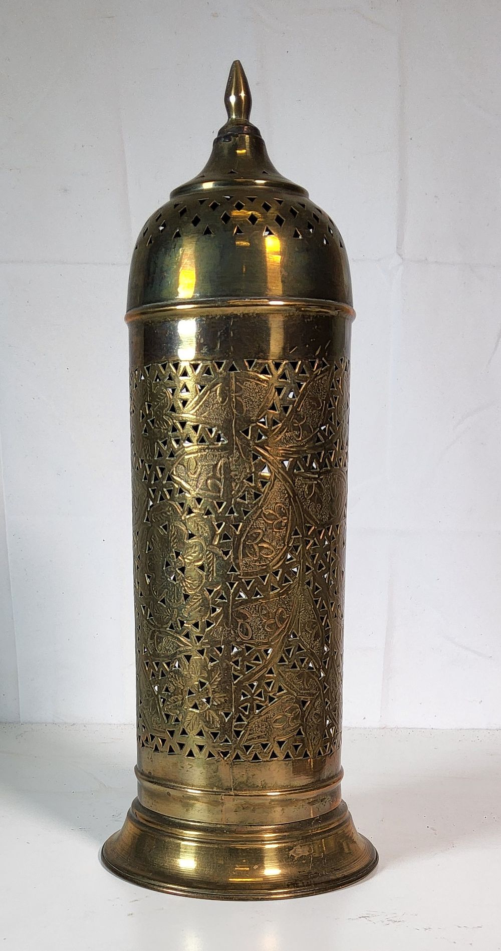 Lot 212: 1 x Vintage Indian Peirced Brass Candle light Dome lamp.