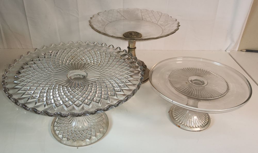 Lot 220: Vintage pressed glass cake stands or compotes. x 3.
As pictured.