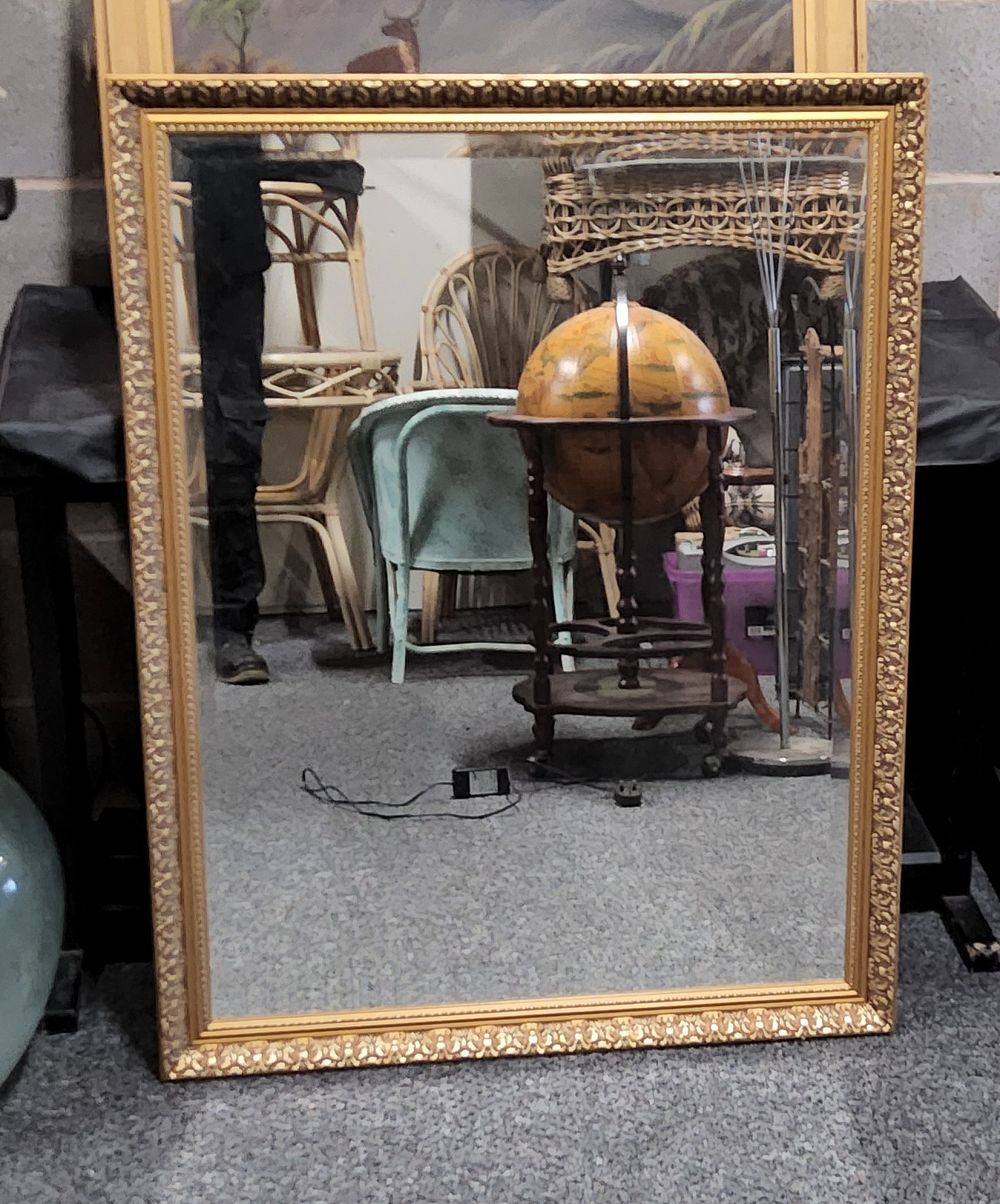 Lot 247: Large Gilt framed Bevelled glass mirror (44" x 34"). Heavy