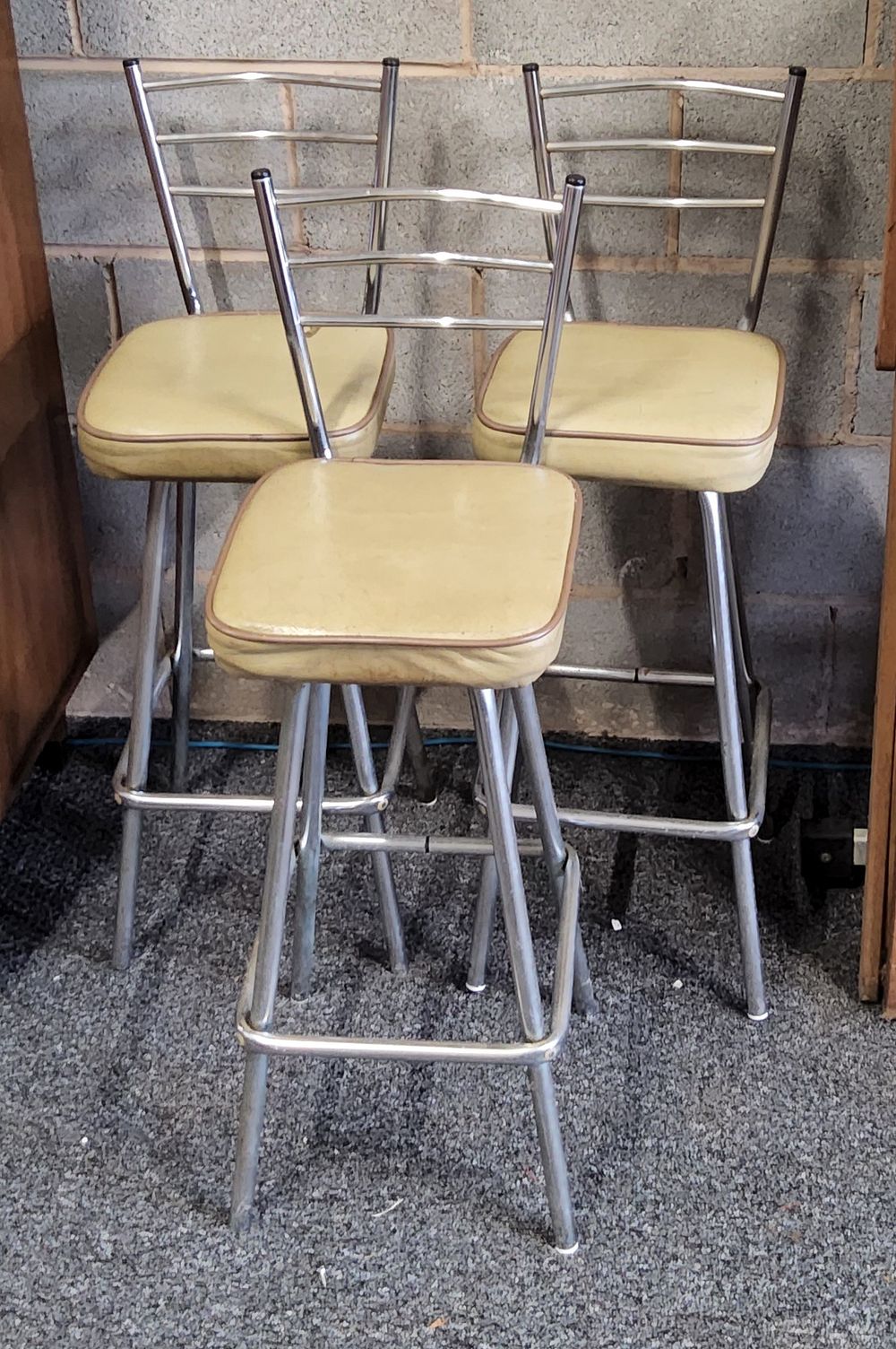 Lot 254: 3 x Vintage Chrome framed Bar Stools. As pictured.