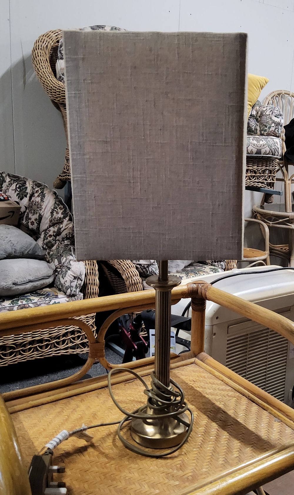 Lot 264: Brass Column table lamp. working when tested.