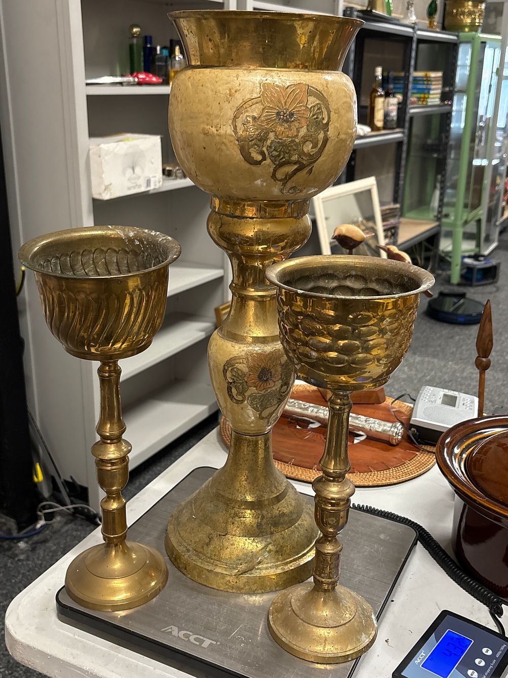 Lot 153: Large Brass Jardiniere and Two Brass planters