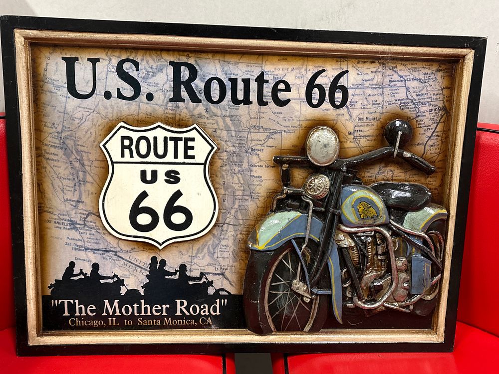 Lot 156: Large 3D Framed Indian Motorcycle
Route 66