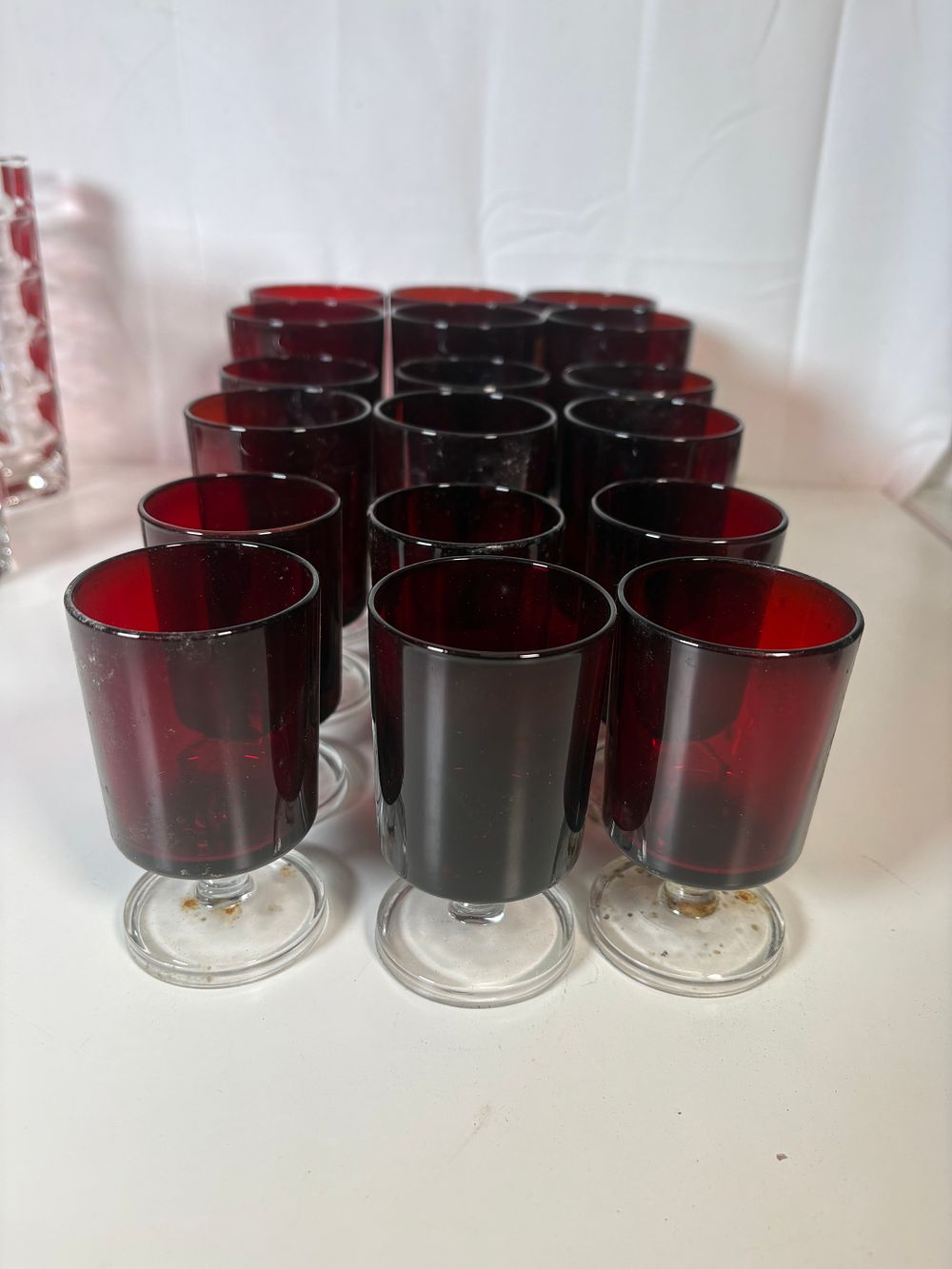 Lot 177: Retro Ruby Red Luminarc Glasses