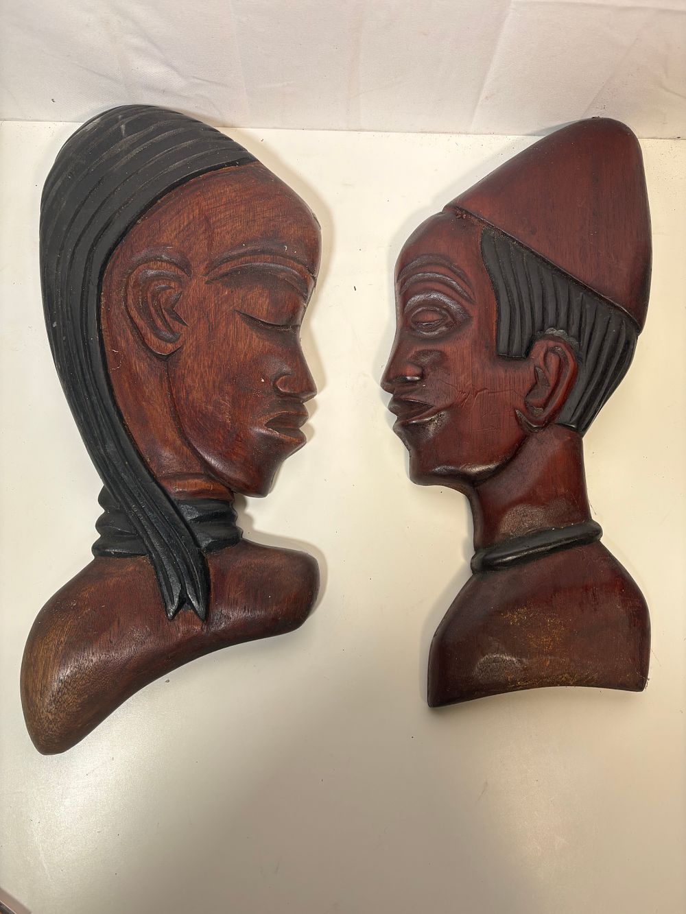 Lot 193: Two Large Solid Wood Carved African Busts