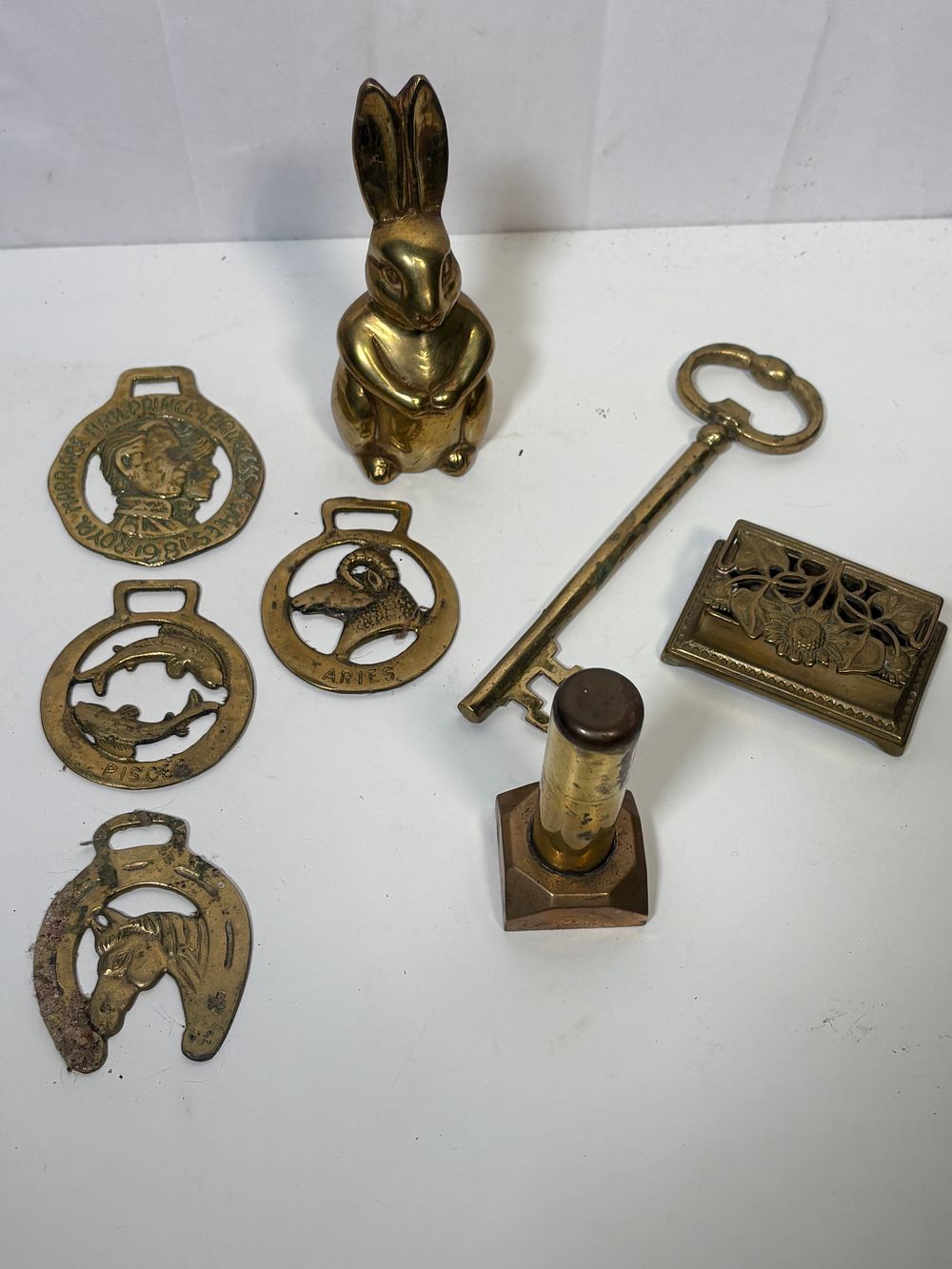 Lot 194: Trench Art Style Vintage Lighter and a Selection of Brass Items