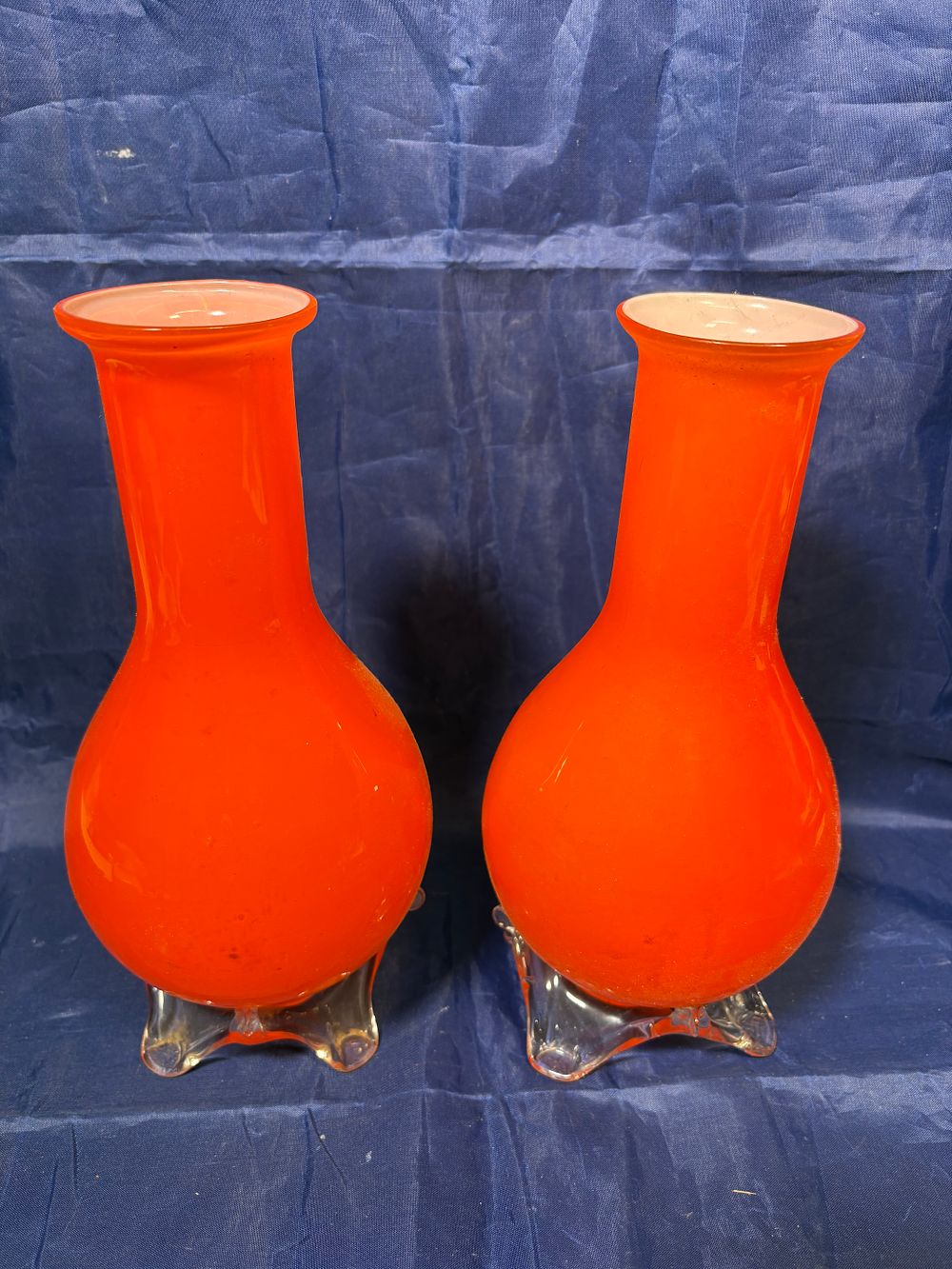 Lot 278: Pair of Vintage Orange Footed Vases