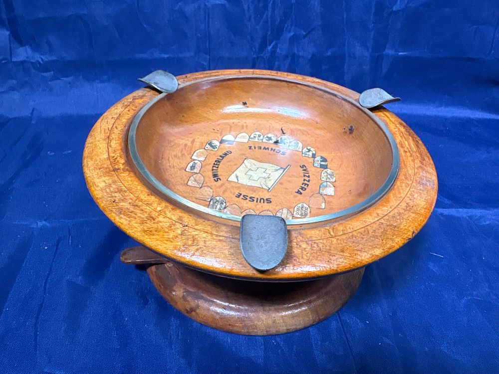 Lot 281: Vintage Swiss Musical Rotating Wooden Ashtray