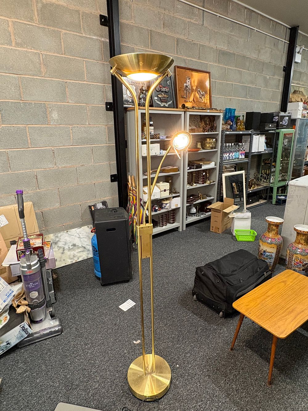 Lot 332: Brassed Uplighter With Reading Lamp.