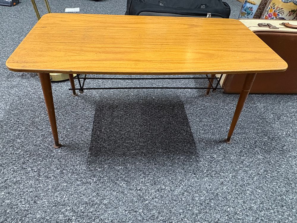 Lot 333: Mid Century Coffee Table With Metal Magazine Shelf