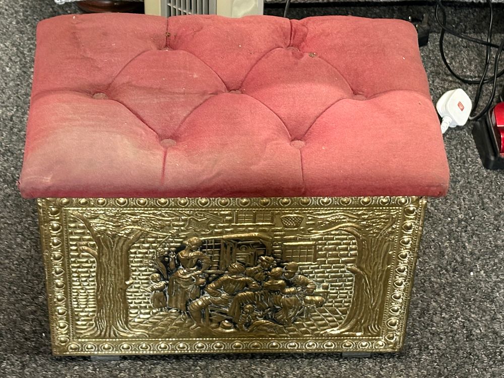 Lot 350: Brass Covered Storage Box : Stool