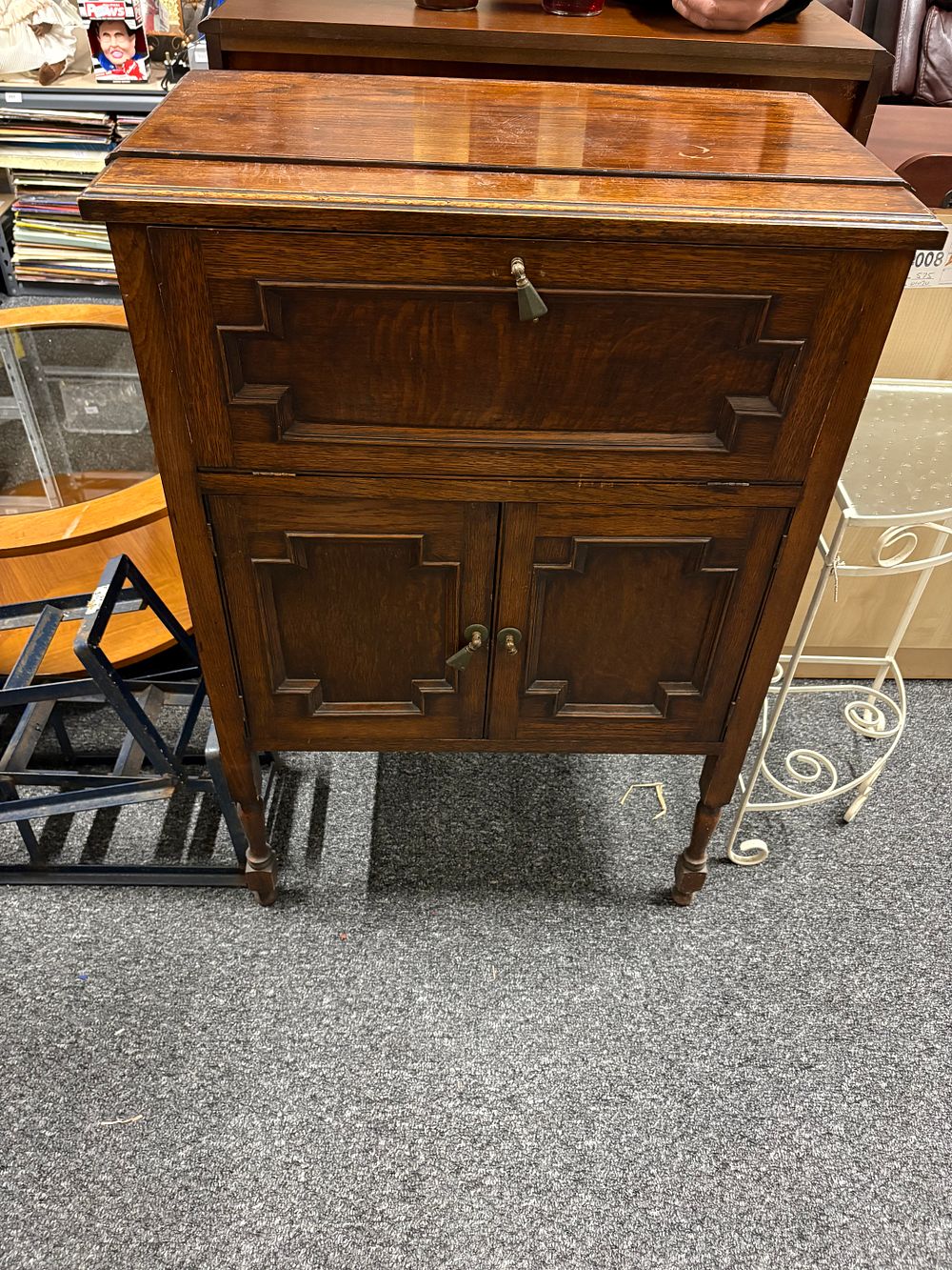 Lot 408: Vintage Cabinet With lift up top and 3 doors