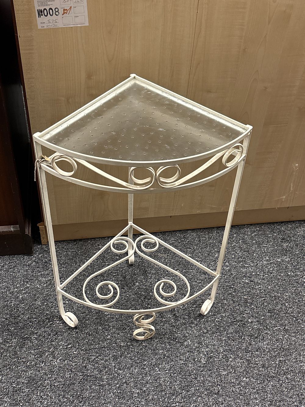 Lot 409: Wrought Iron Glass Topped Corner Shelf