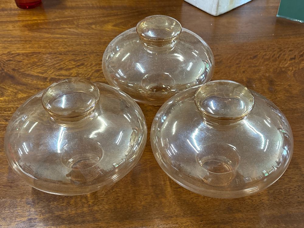 Lot 187: Three Retro iridescent Glass Light Shades