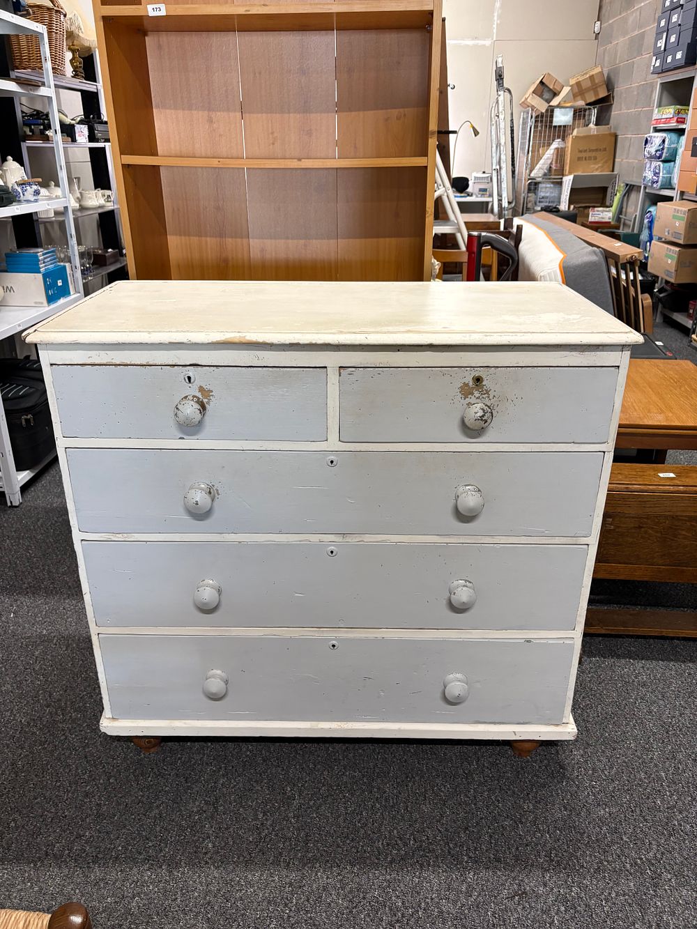 Lot 203: Large Shabby Chic painted Vintage Chest of 5 Drawers