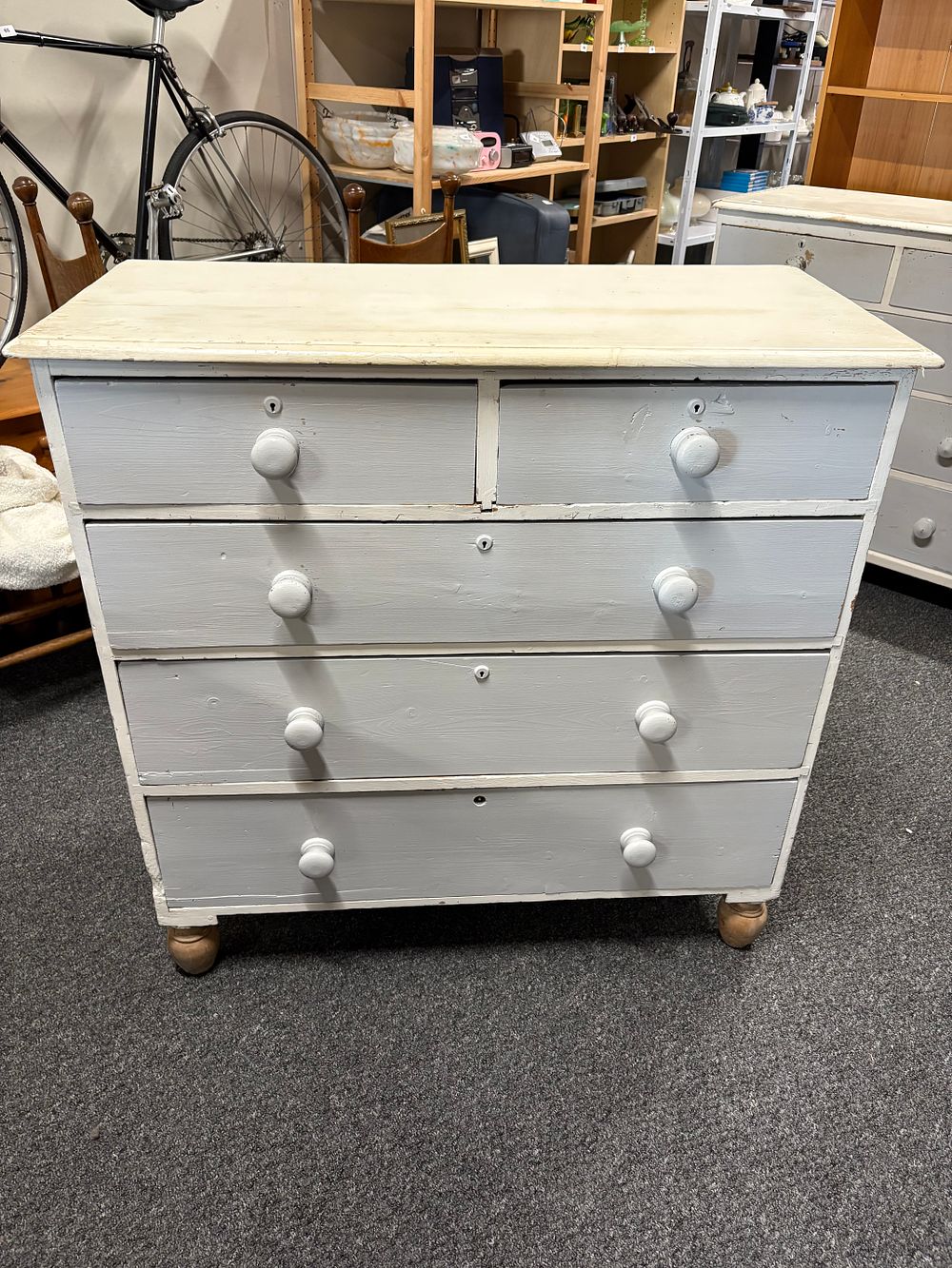 Lot 204: Large Shabby Chic painted Vintage Chest of 5 Drawers