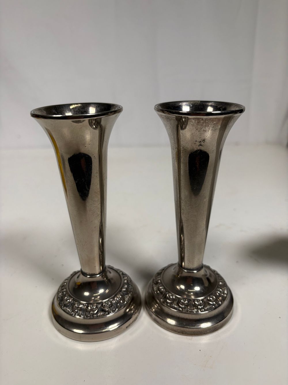 Lot 222: Pair of Silver Plated Ianthe Vases