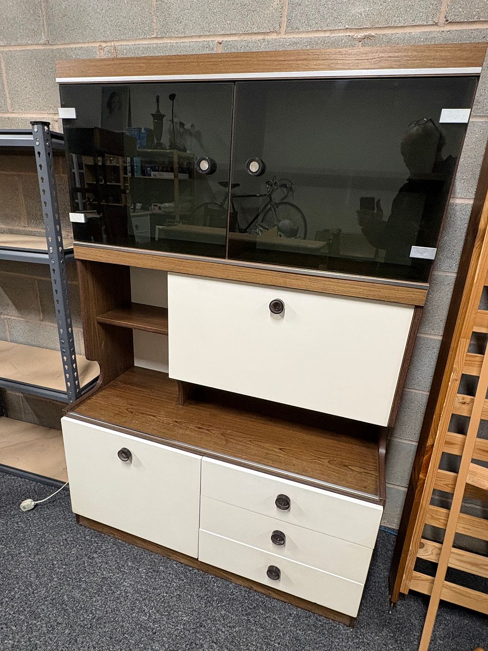 Lot 53a: Tidy Smoked Glass Illuminating Medium Wall Unit with Drinks Cabinet