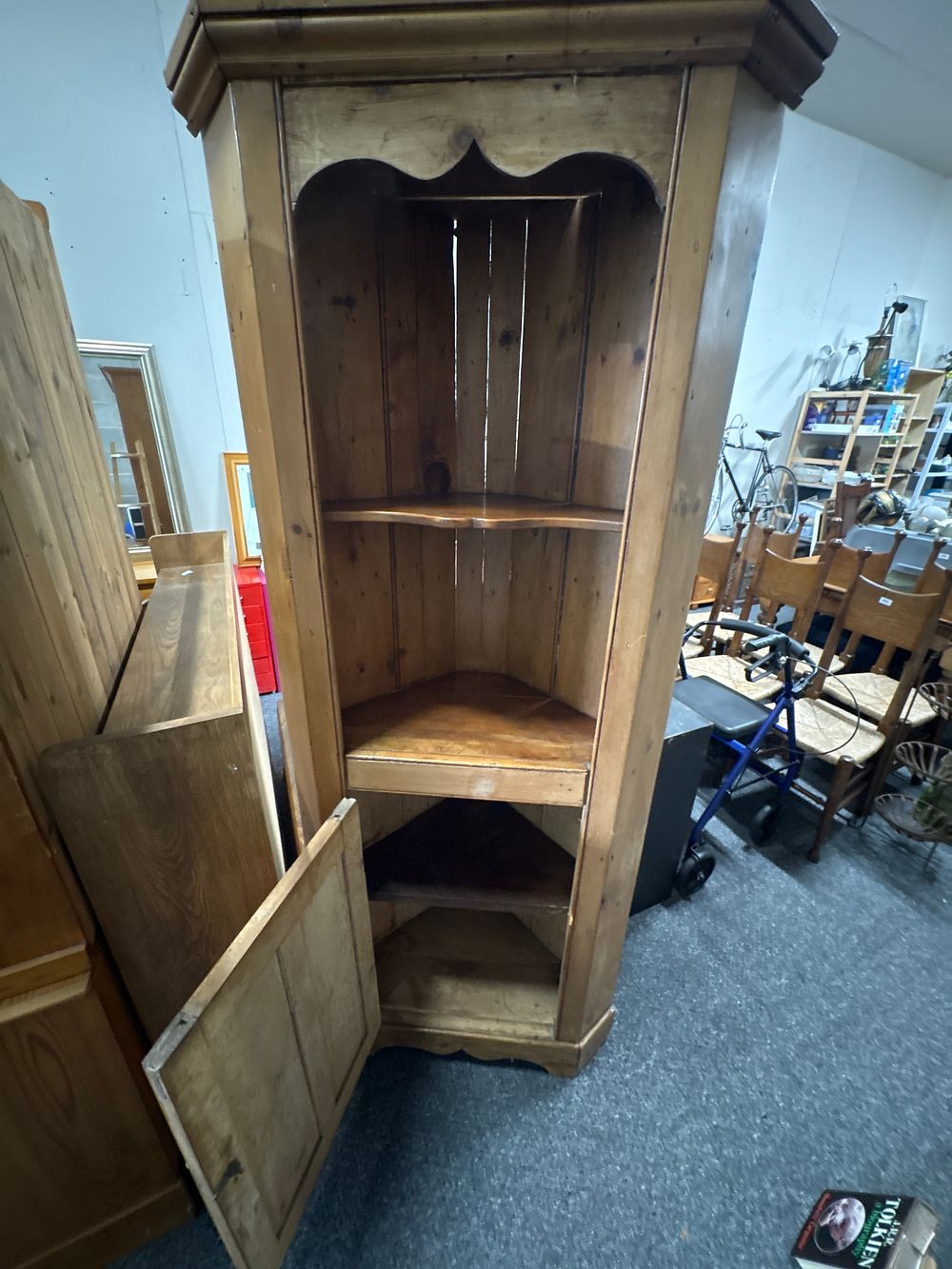 Lot 260a: Vintage Plank Backed Solid Pine Tall Corner Shelf Unit