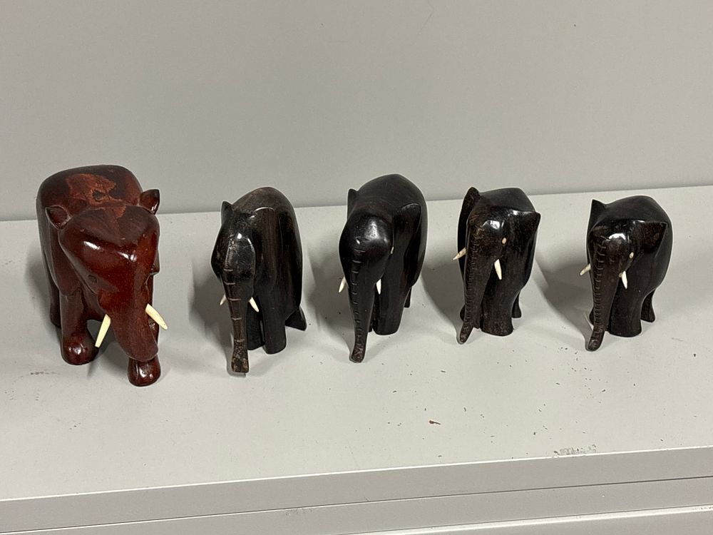 Lot 151: Five Wooden Elephants