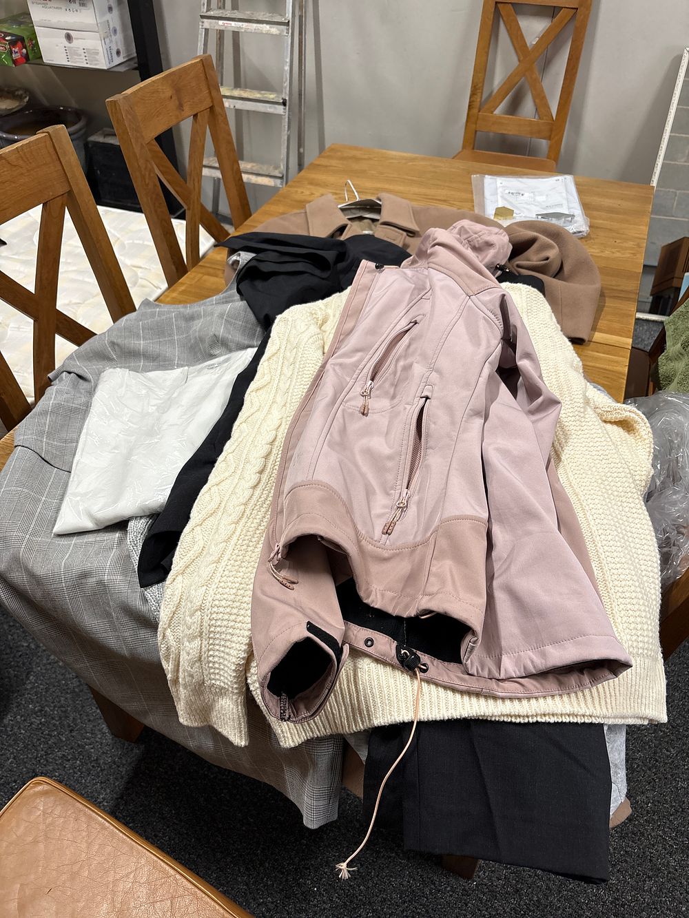 Lot 172: Bundle of Clothing with Ladies Full Length Cashmere Wool Blend Coat