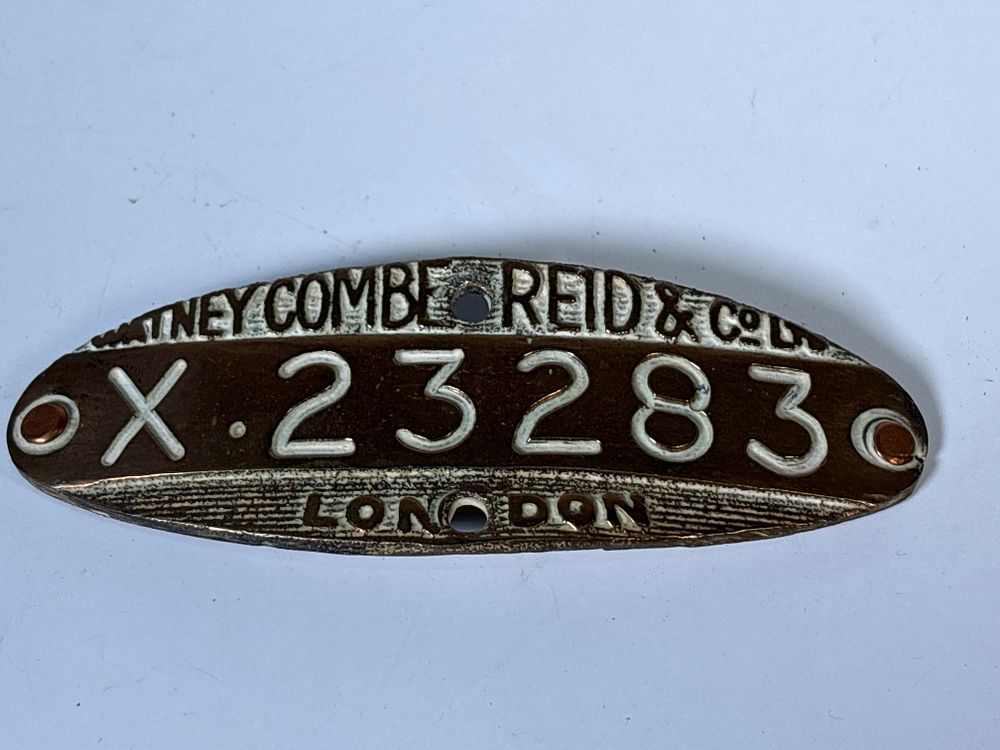 Lot 177: vintage Watney Combe Reid & Co. dray licence plate
