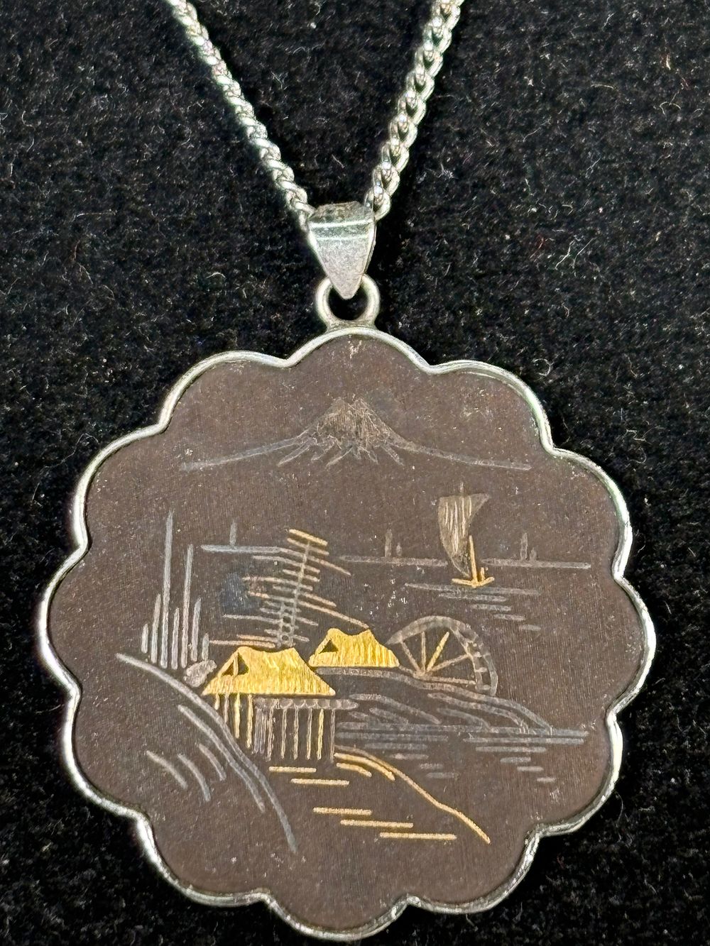 Lot 193: Japanese Amita Damascene Necklace and Pendant.