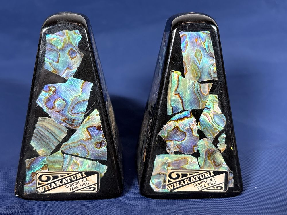 Lot 203: Pair of Whakaturi Paua Shell Cruets