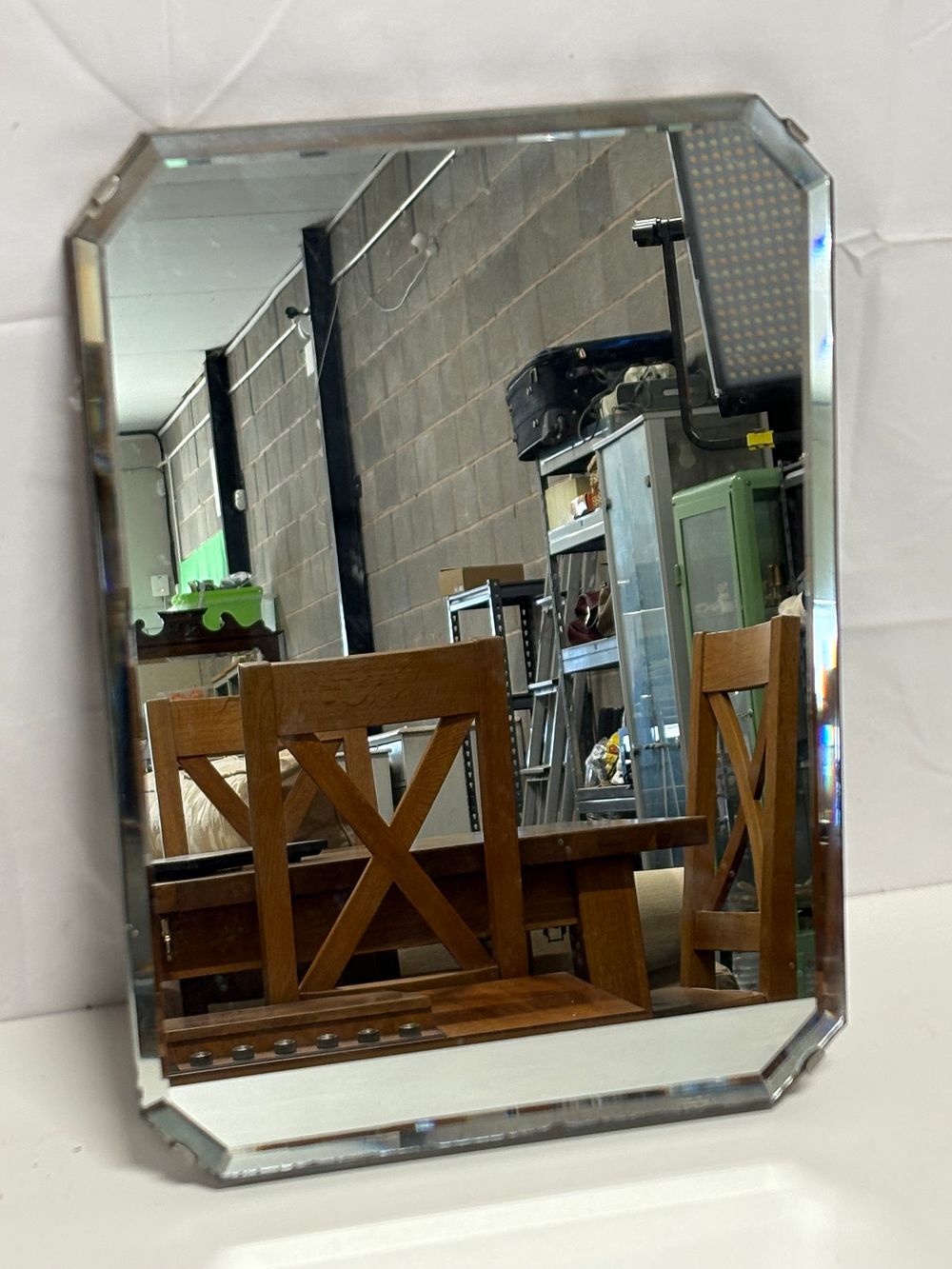 Lot 219: Vintage Small Frameless Bevelled Mirror