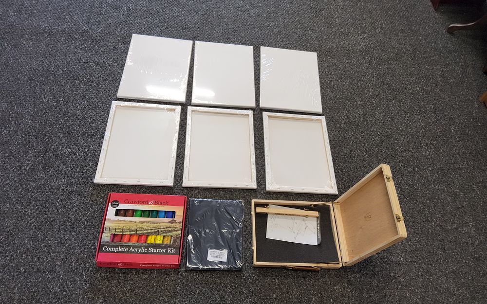 Lot 248: Travel easel and Art canvas