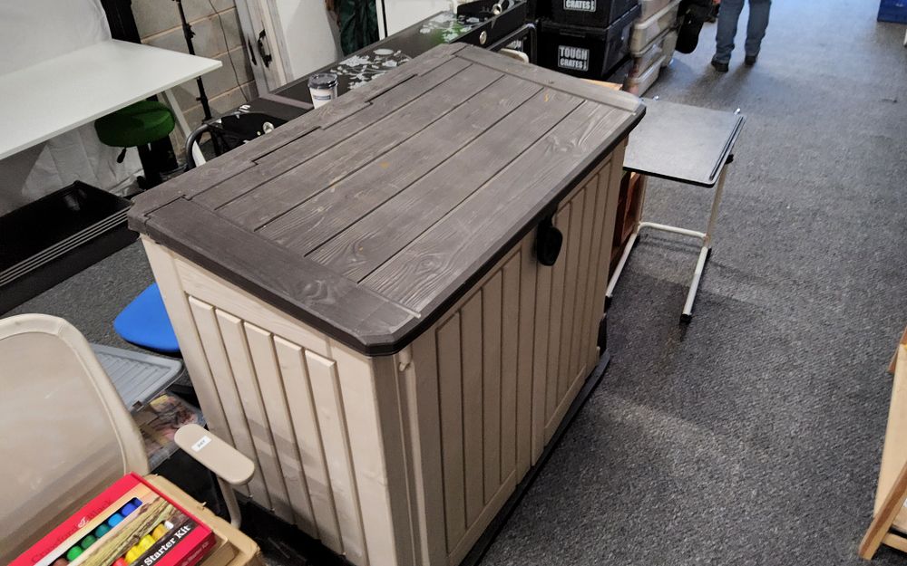 Lot 279: Keter store-it-out Midi garden storage shed in beige and brown