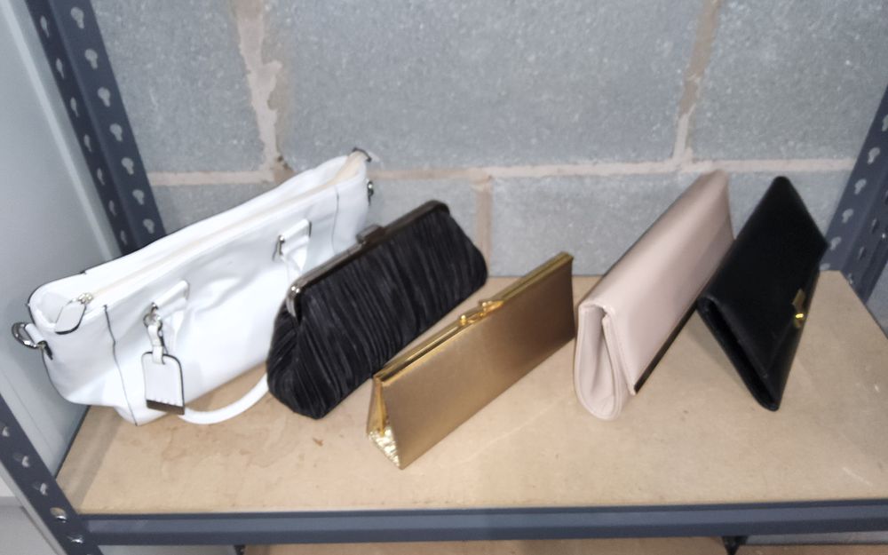 Lot 159: Collection of ladies hand bags including Clutch bags ( 5 in total )