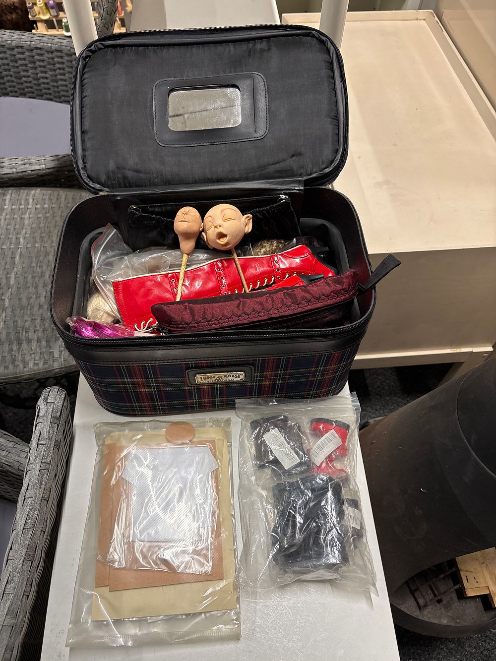 Lot 168: Doll Making Stuff includes Wigs , Clothing , Boots and more