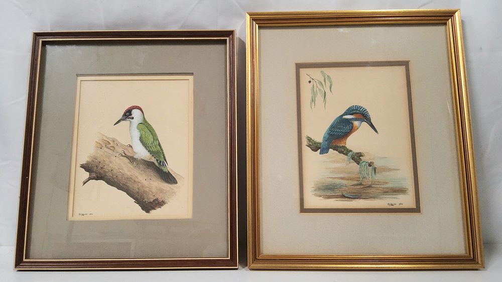 Lot 175: Woodpecker & Kingfisher prints.