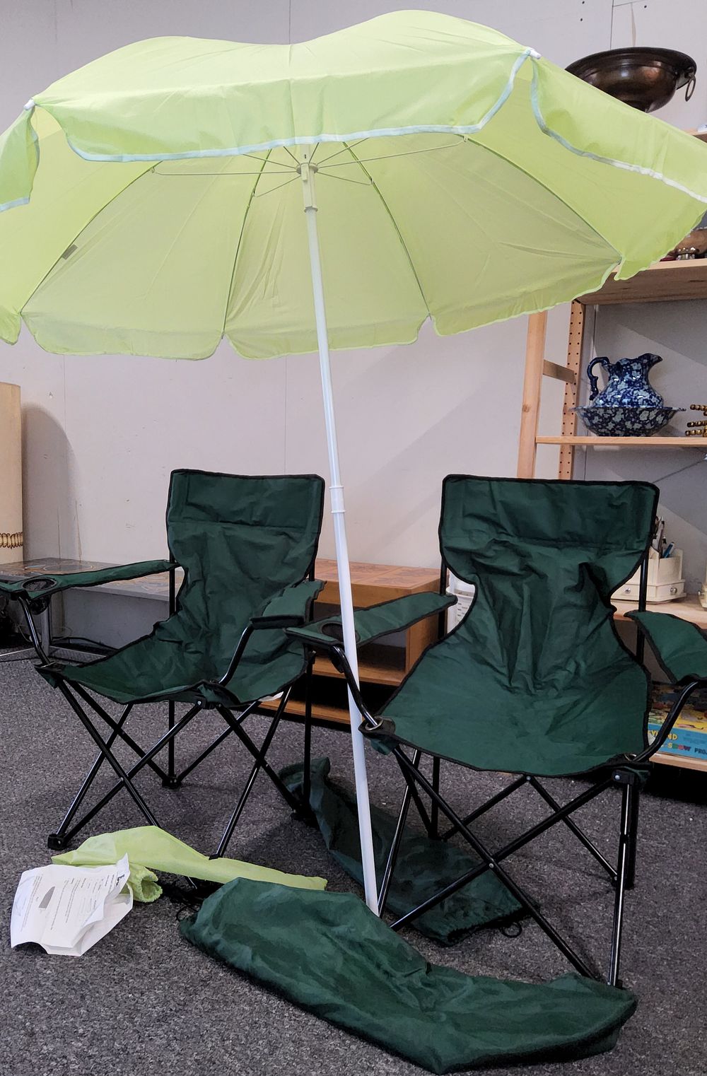 Lot 210: Beach set 2 x Camping Chairs and beach parasol.