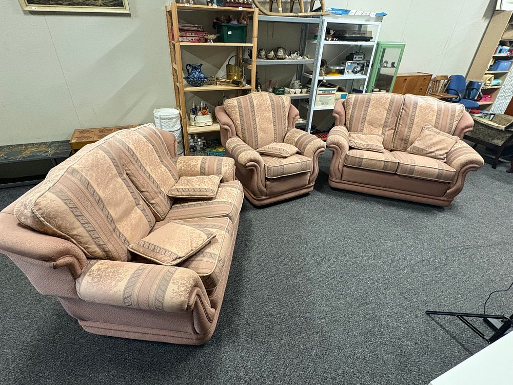 Lot 218: Three Piece Suite With Fire Labels