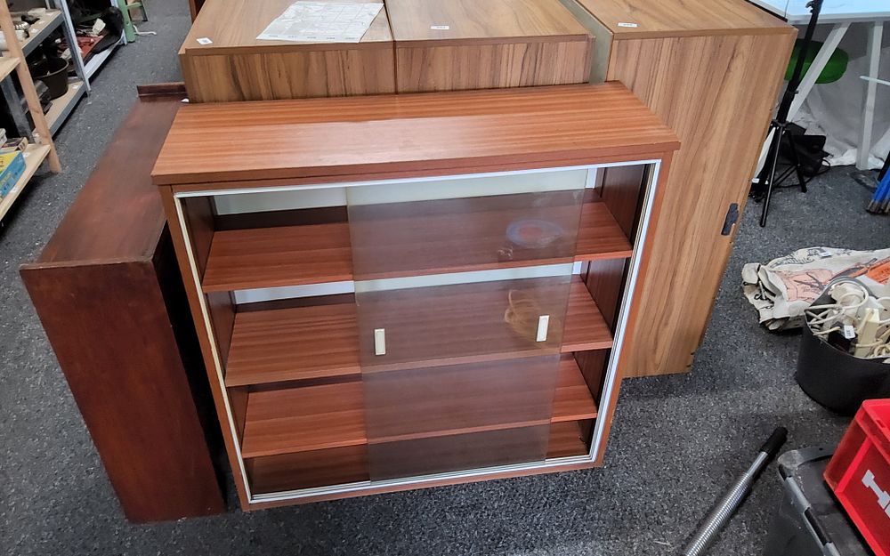 Lot 256: Bookcase with sliding glass doors