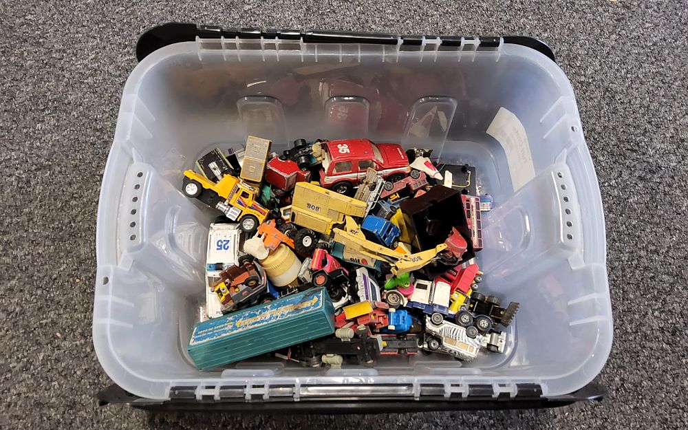 Lot 269: Mixed storage box of die cast vehicles and other