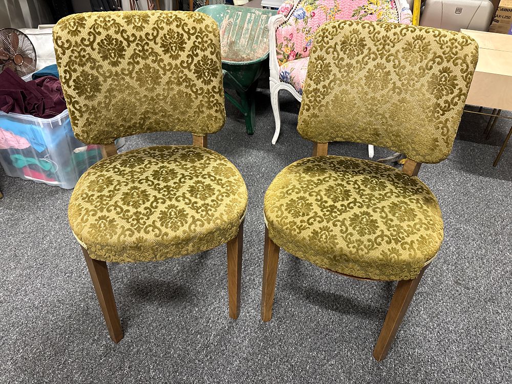 Lot 158: Pair of Vintage Green Upholstered Chairs