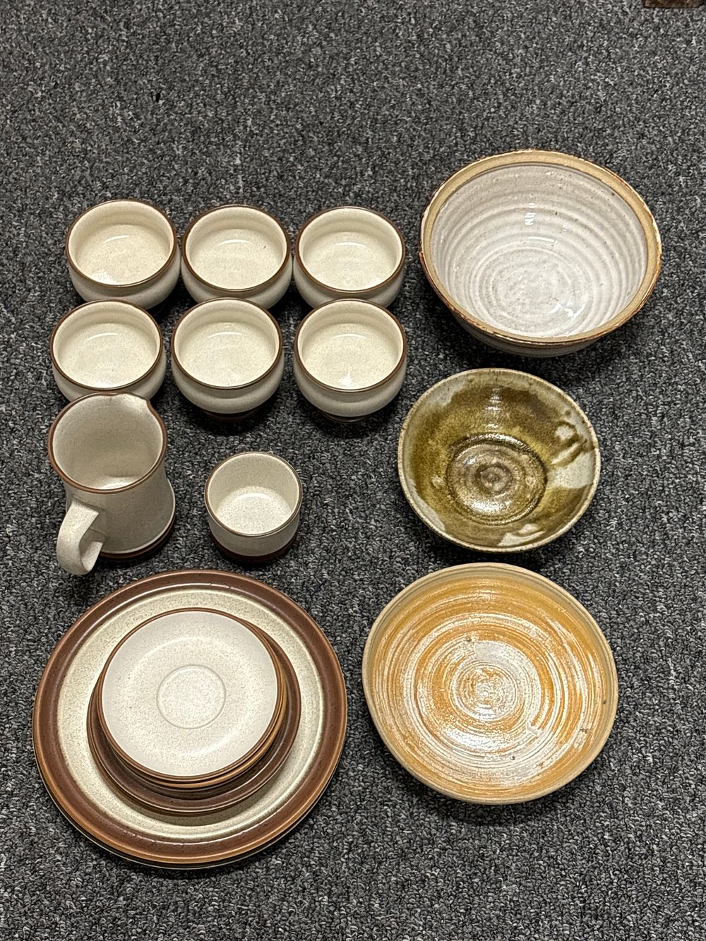 Lot 175: Selection of 6 Footed Denby Bowls , Plates, Saucers and a Jug