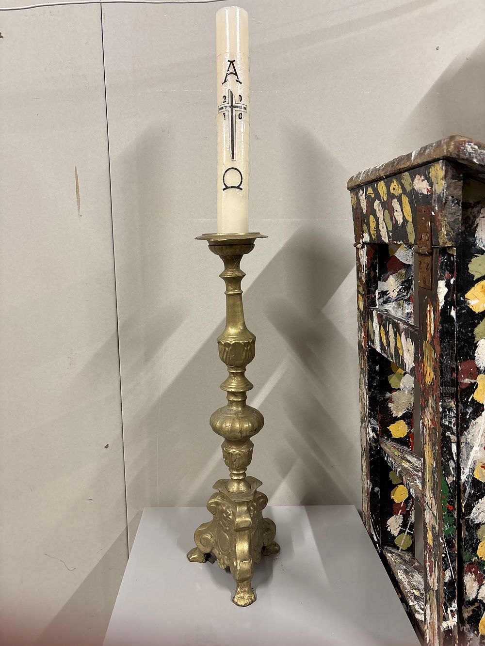 Lot 186: Very Large Brass Candle Holder With Candle