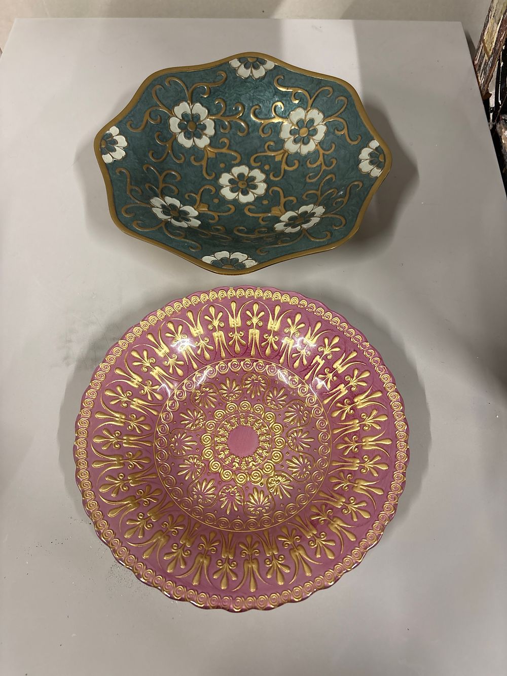 Lot 204: Two Heavy Enamelled Brass Bowls